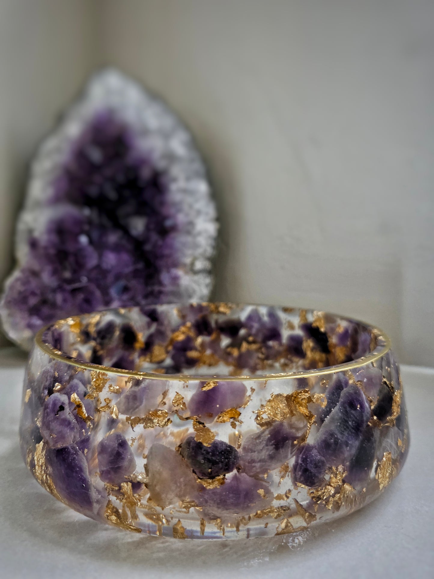 Amethyst Gemstone Resin Bowl – Handcrafted Spiritual Home Decor