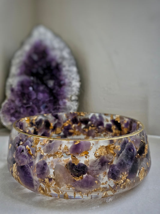 Amethyst Gemstone Resin Bowl – Handcrafted Spiritual Home Decor