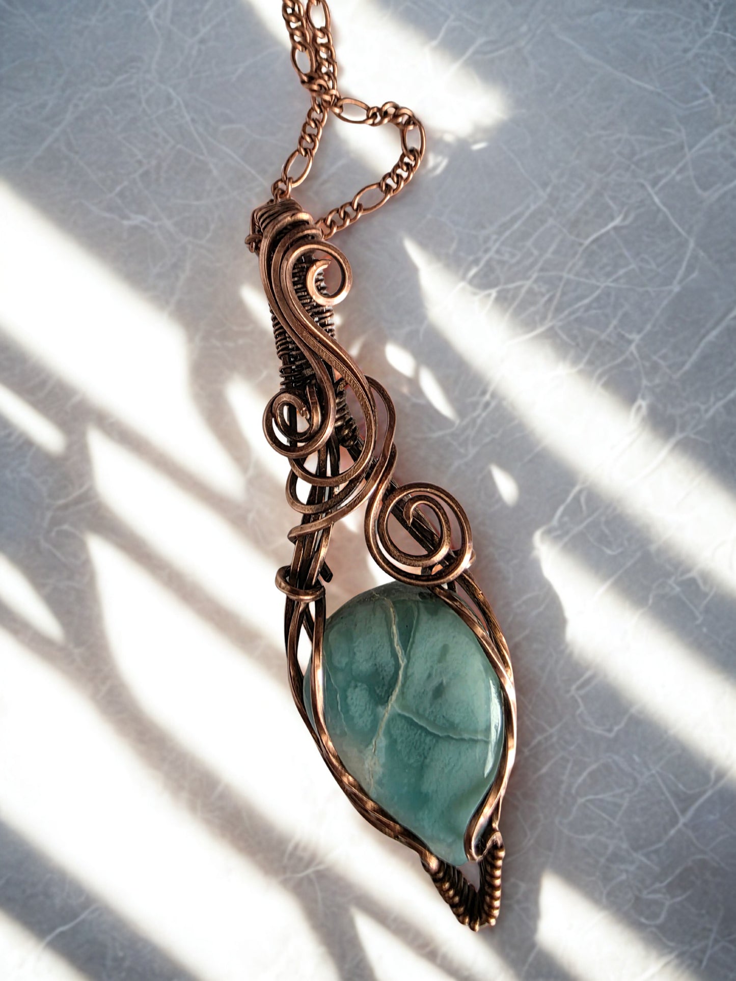 Larimar Copper Wirewrapped pendant