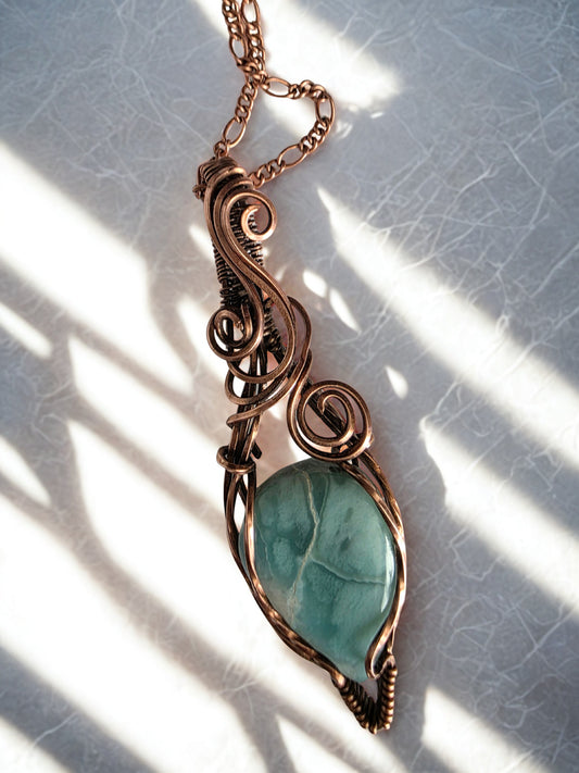 Larimar Copper Wirewrapped pendant