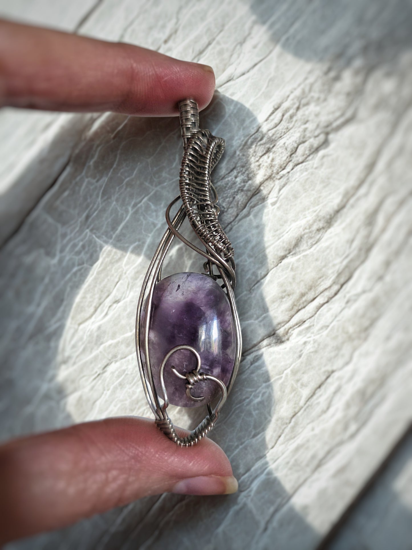 Amethyst Sterling Silver Wire Wrapped  Pendant