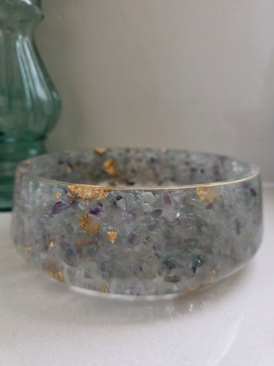 Rainbow Fluorite Gemstone Resin Bowl – Handcrafted Spiritual Home Decor