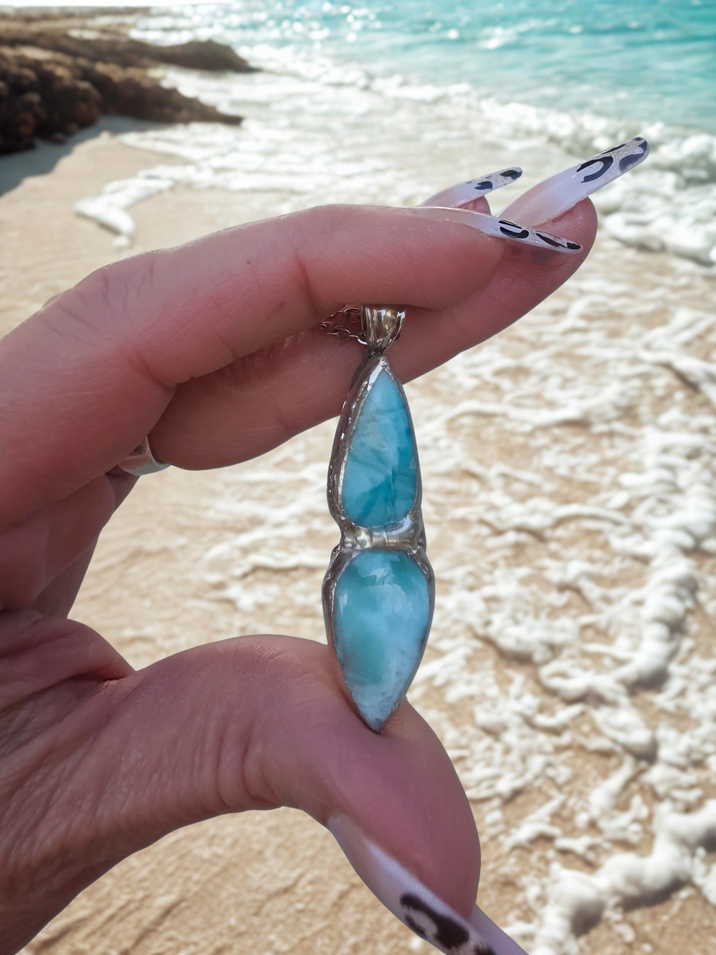 🌊 Larimar Pendant – Handcrafted Soldered Ocean Treasure