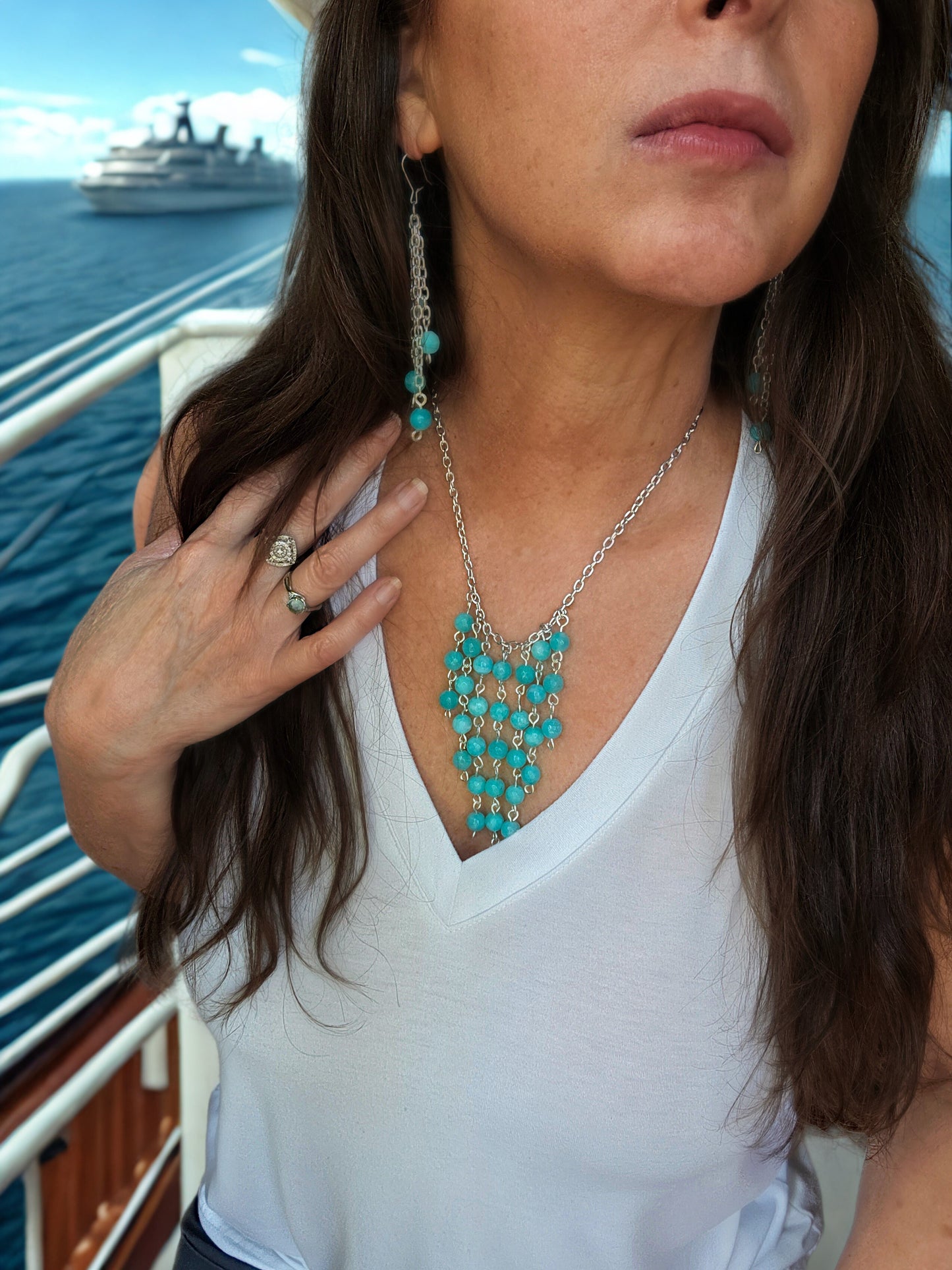 Russian Amazonite waterfall necklace and earring set