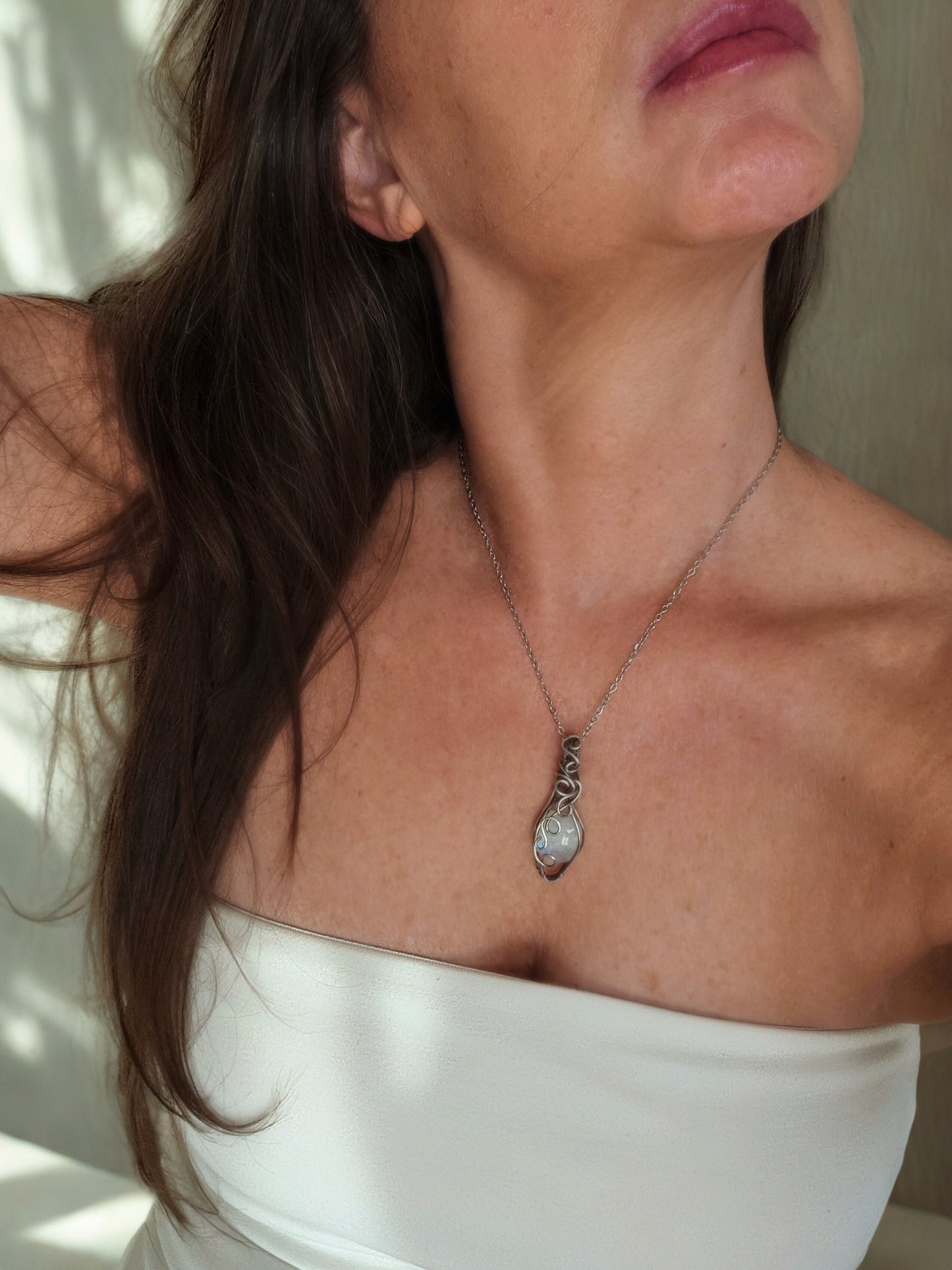 Rainbow Moonstone sterling silver wire wrapped Pendant