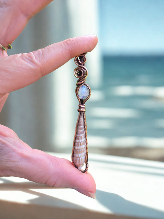 Rainbow Moonstone / Seashell Pendant