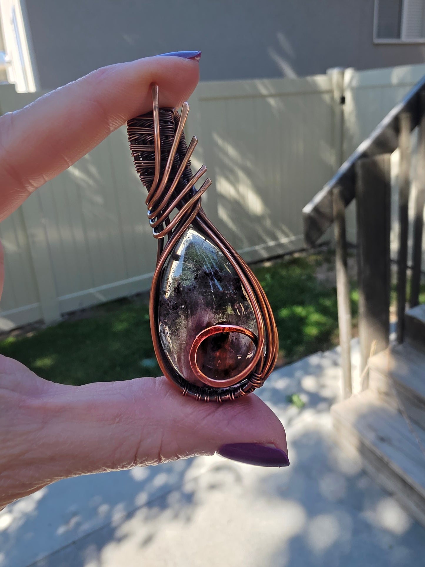 Garden Quartz Pendant in Oxidized Copper | Grounding Crystal