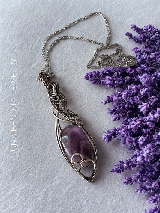 Amethyst Sterling Silver Wire Wrapped  Pendant