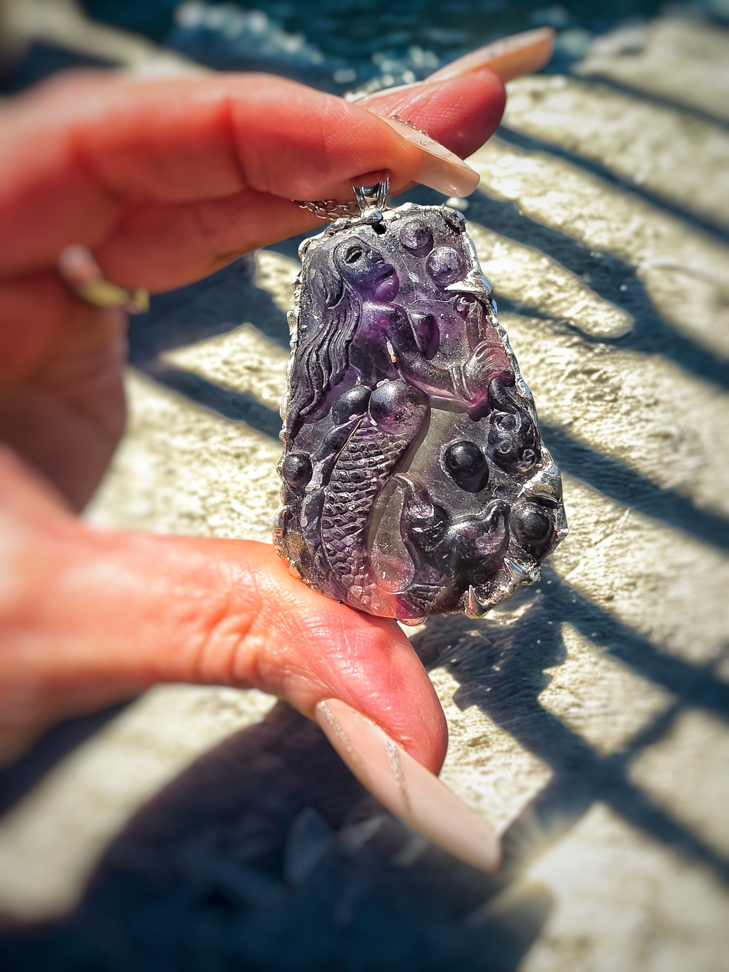 Handcrafted Purple Fluorite Mermaid Pendant | Soldered Artisan Necklace