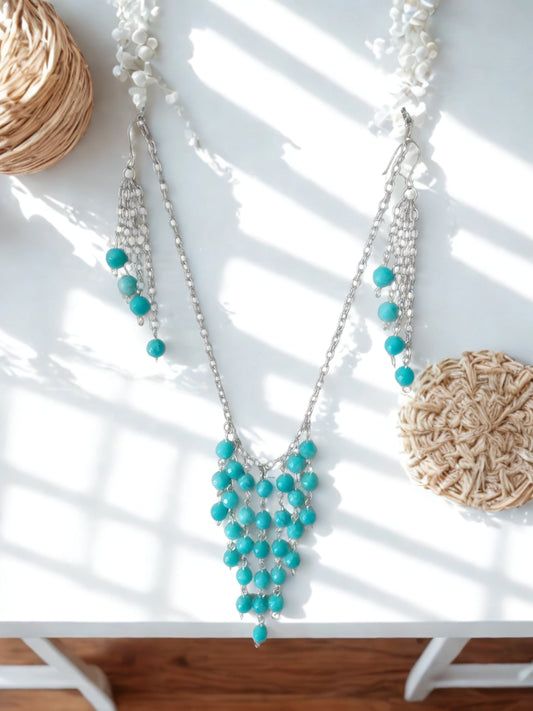 Russian Amazonite waterfall necklace and earring set
