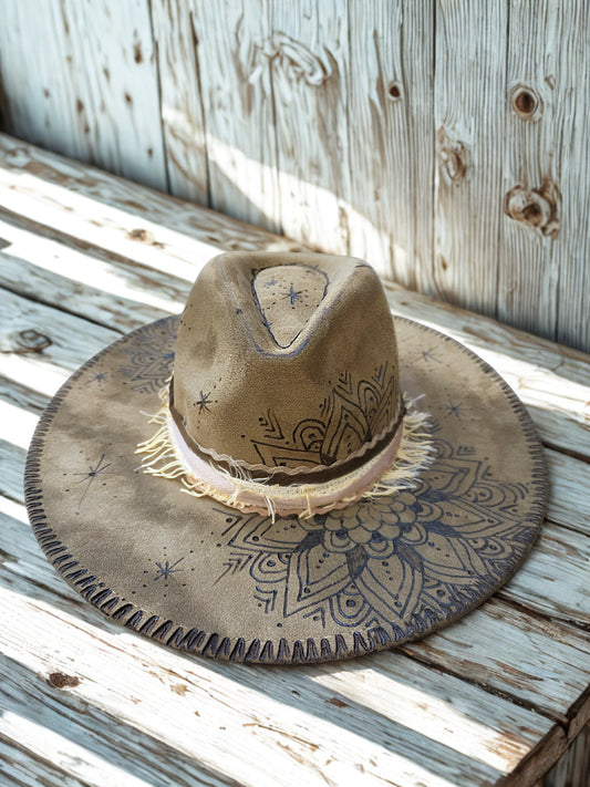 Handburned Wide Brimmed Hat/ olive green