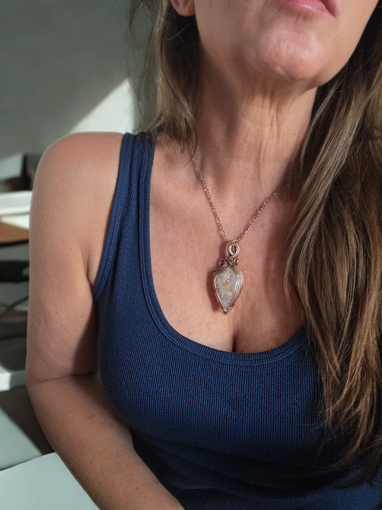 Flower Agate Wire-wrapped pendant