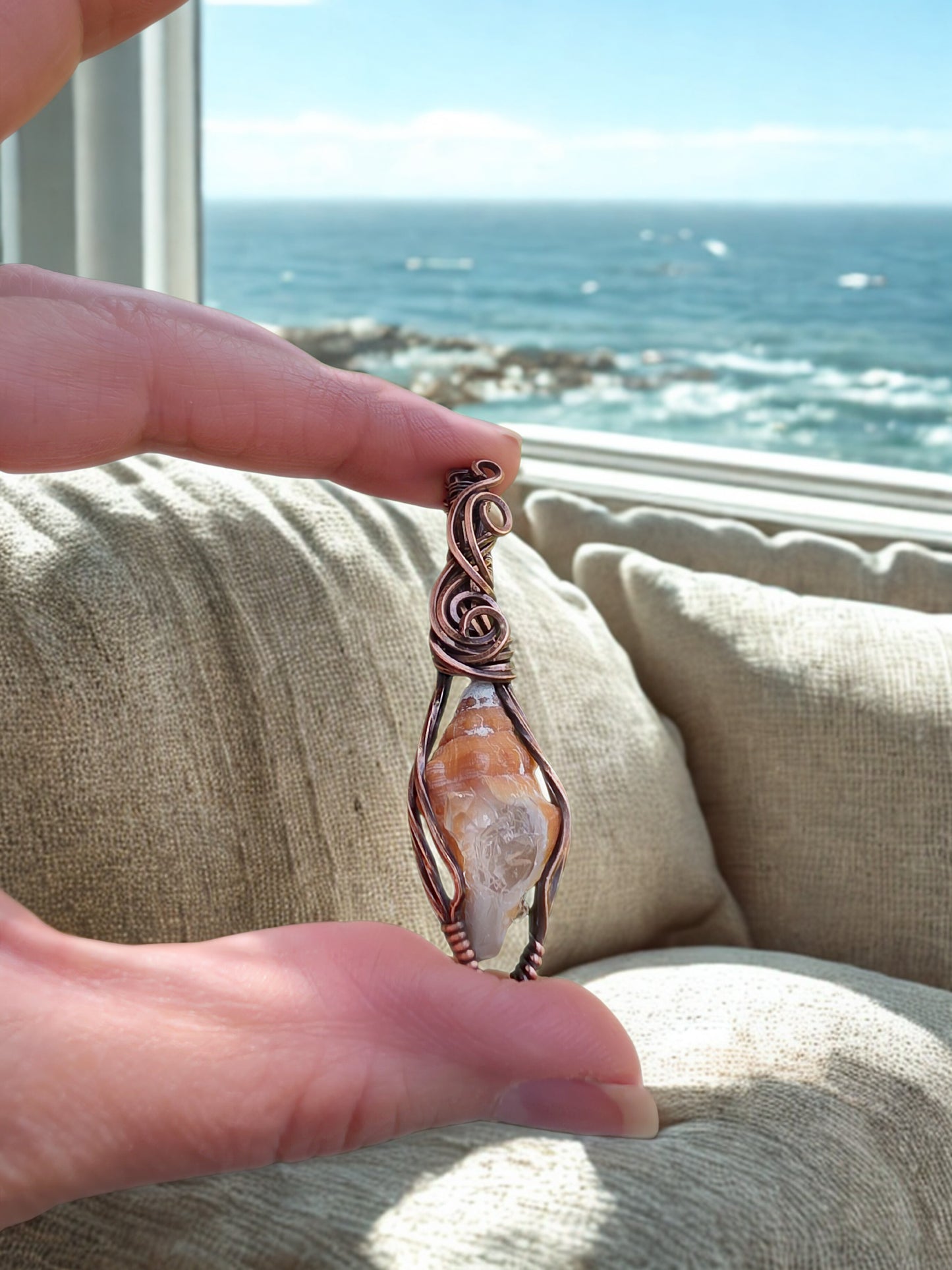 Herkimer Diamond Shell Pendant