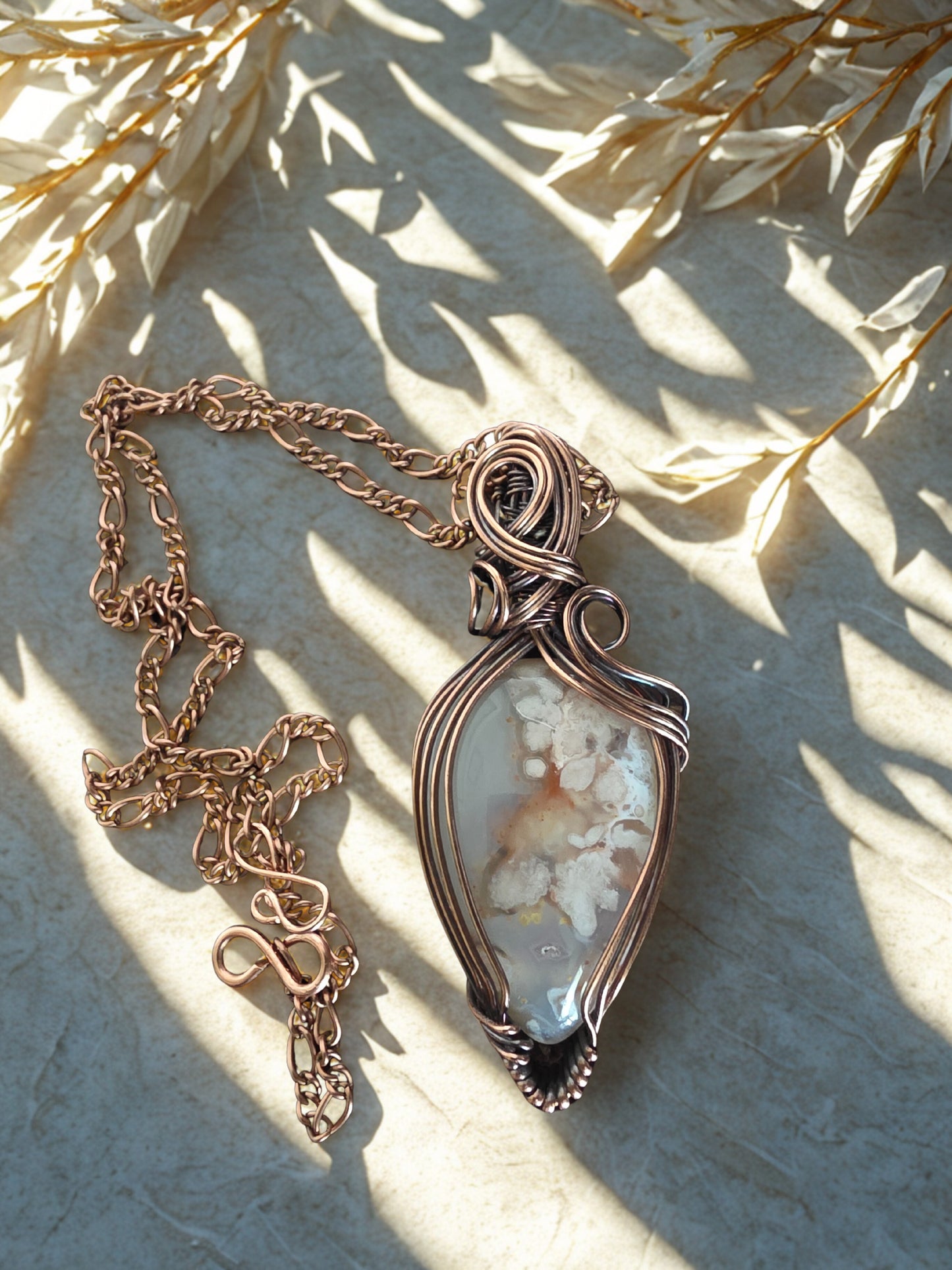 Flower Agate Wire-wrapped pendant